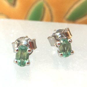 Natural Green Kyanite .925 Stud Earrings Sterling Silver "Paraiba" Color Rare